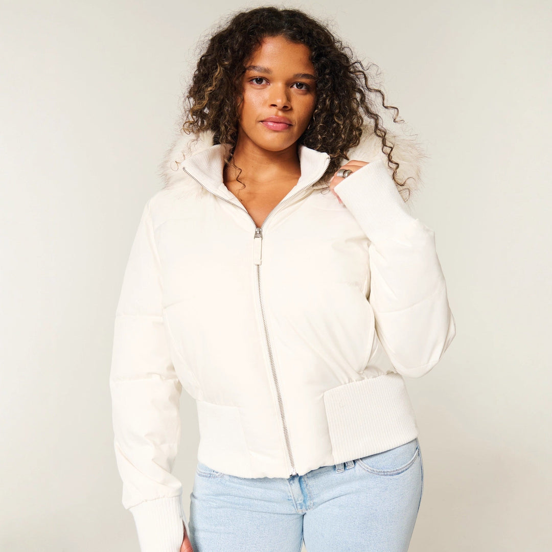 Women Quilted Winter Jacket with Removable Hood and Elastic Cuffs Chic Und Stil