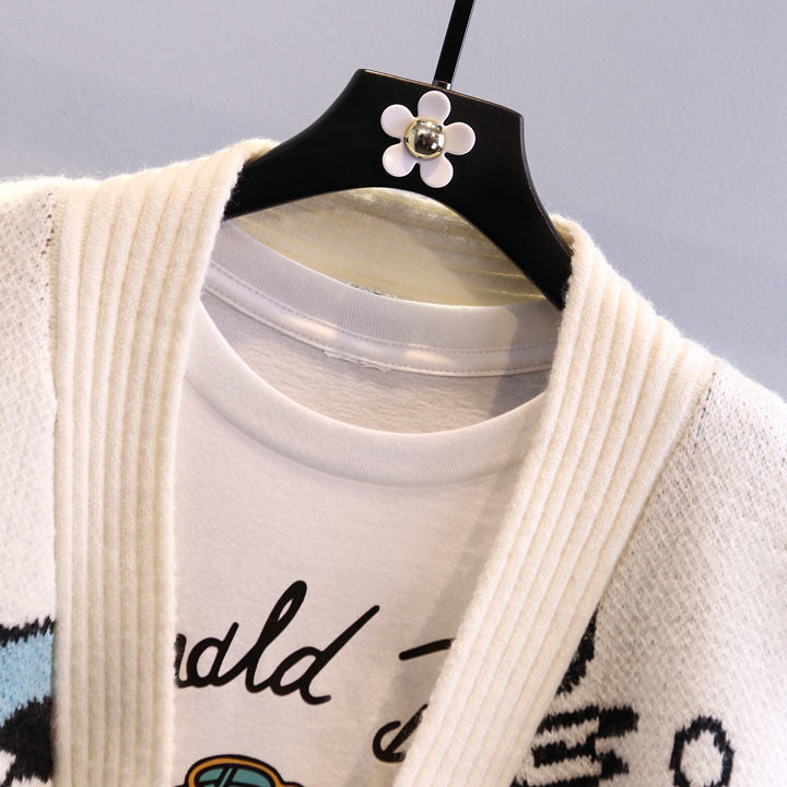Ladies cartoon design knitted vest with wide sleeves and pockets Lune London