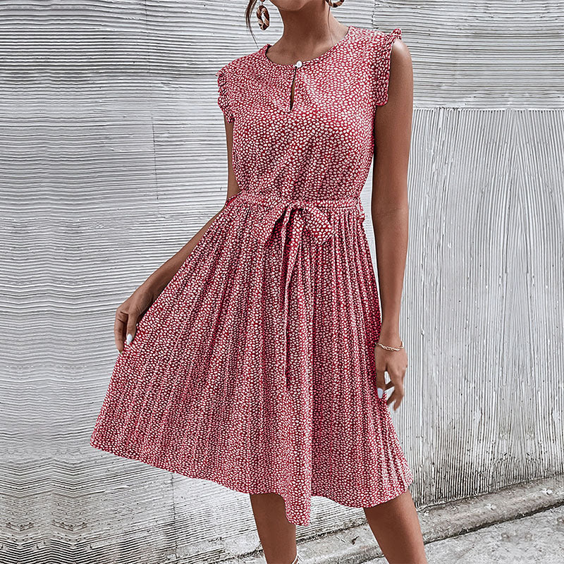 Pleated dress for ladies with waist belt Lune London