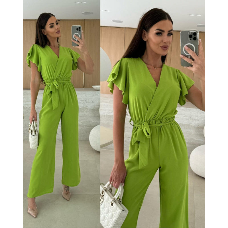 Ladies Elegant Jumpsuit with Gathered Neckline Lune London