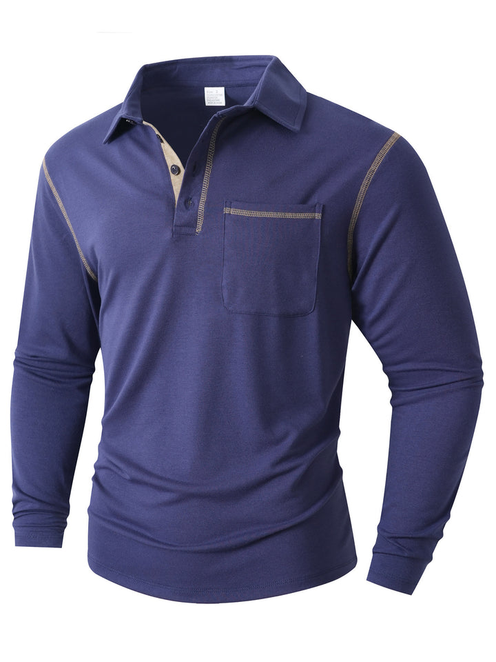Men's trendy long sleeve polo with practical chest pocket and elegant contrasting details Lune London