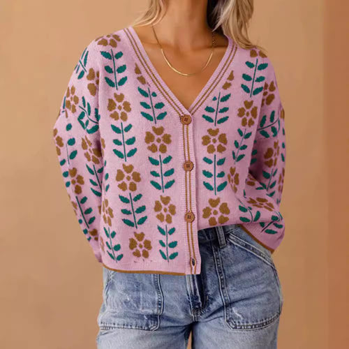 Women's knitted jacket with floral design and button details Lune London