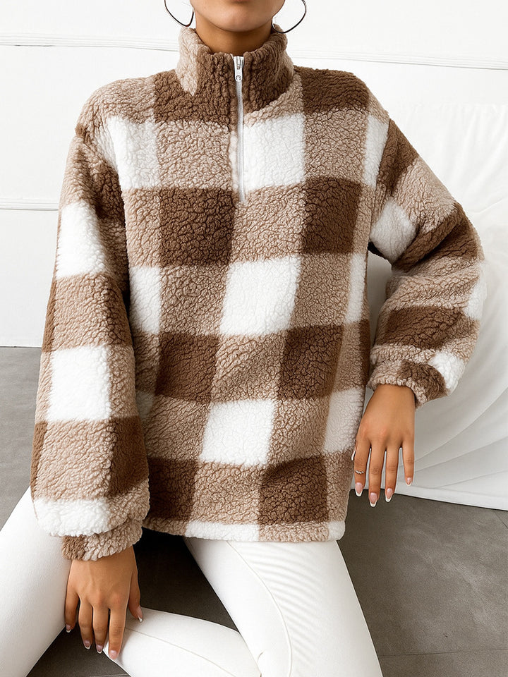 Fleece pullover for women with high neck and full zip Lune London