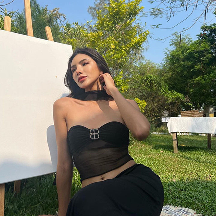 Women Elegant Strapless Cut-Out Chic Top