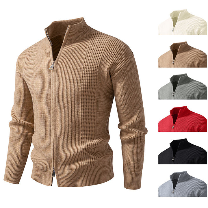 Men's knit jacket with high collar and innovative zipper Lune London