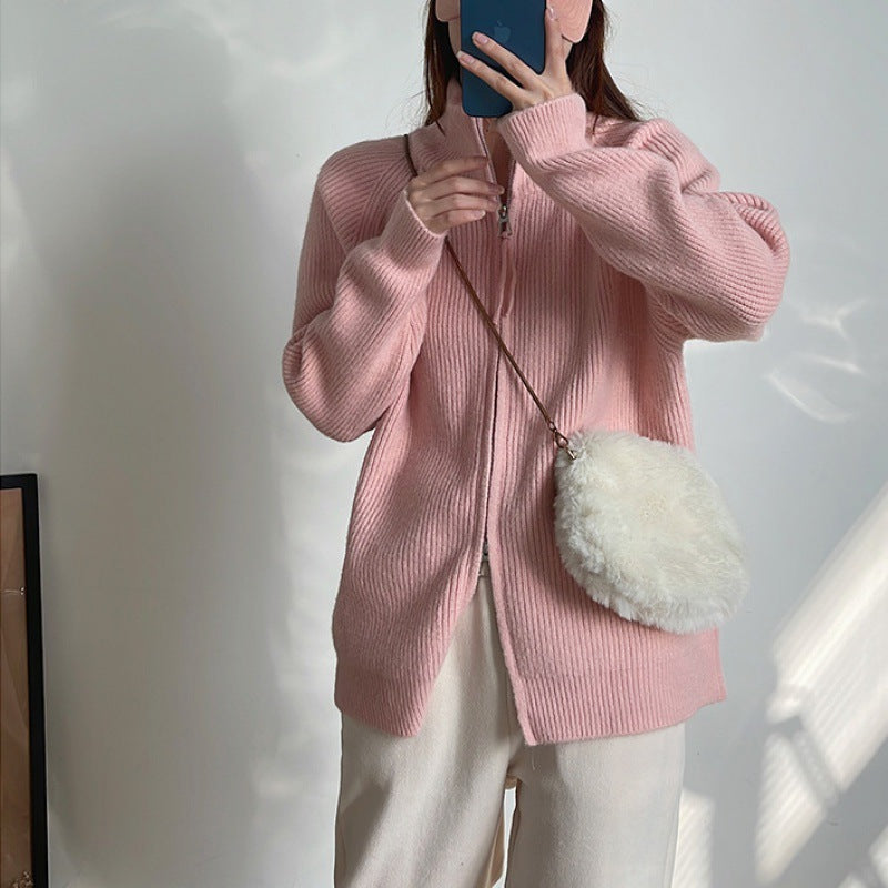 Cardigan pour femme avec col montant et fermeture éclair Chic & Stil