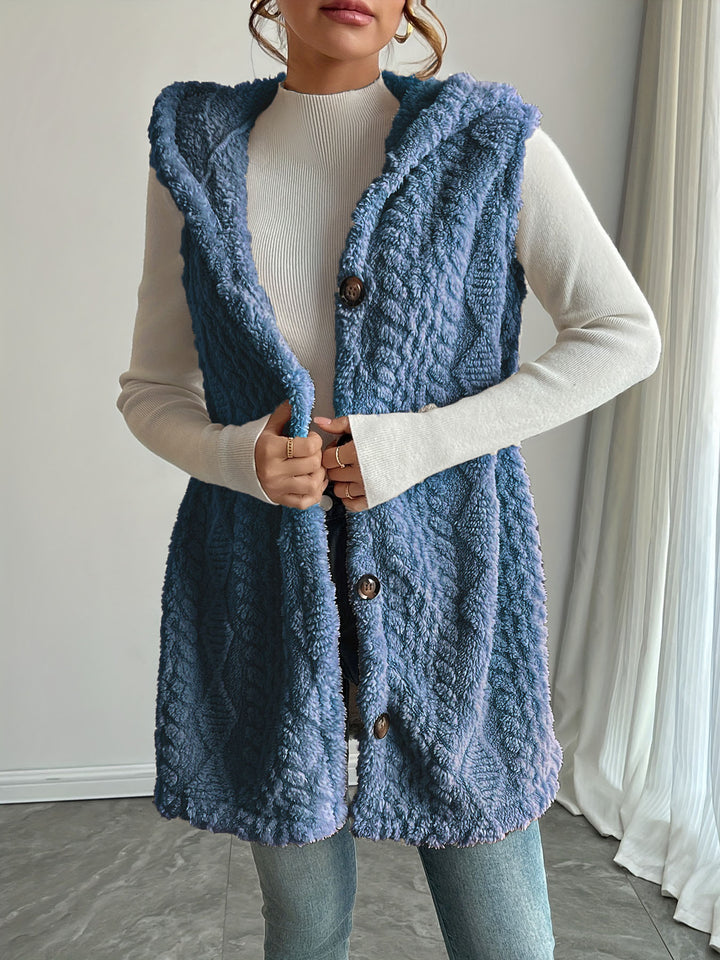 Women’s hooded vest in soft fabric with button placket Chic und Stil