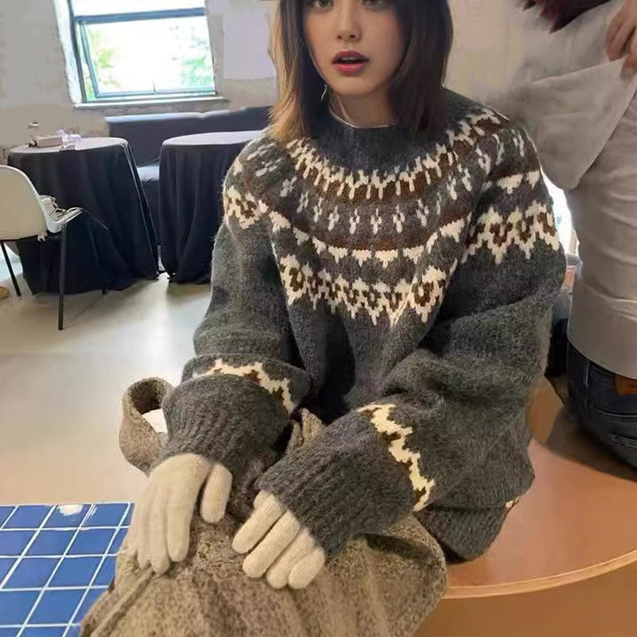 Pull en tricot pour femmes avec motif norvégien Chic & Stil