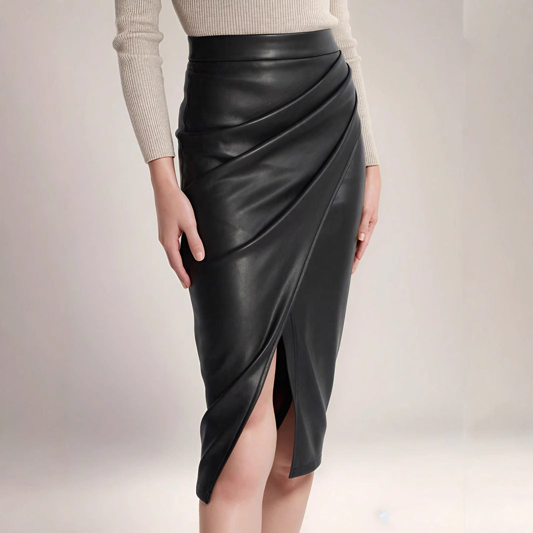 Lune London Draped Midi Skirt in Synthetic Leather for Women