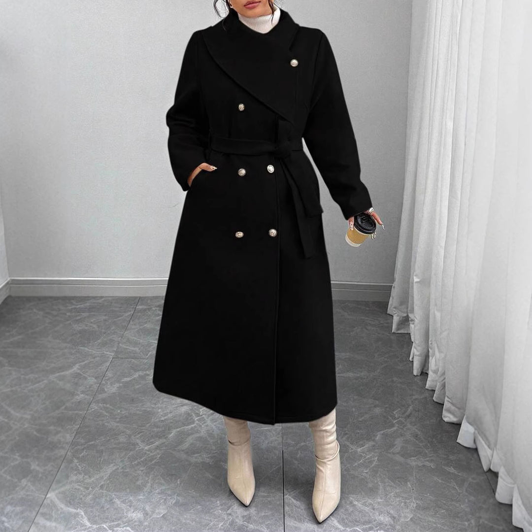 Manteau en laine élégant et chaud pour femmes avec patte de boutonnage double et une ceinture Chic & Stil