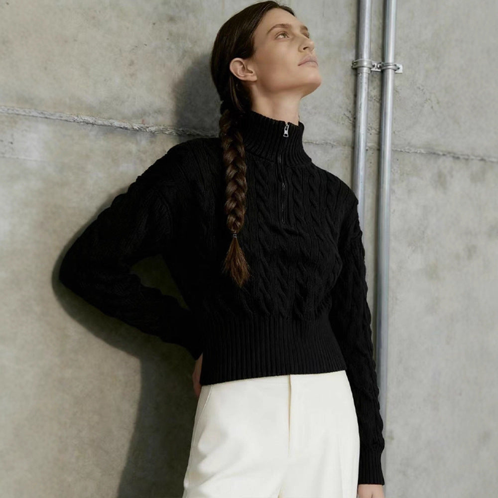 Sweater tricoté élégant pour femme avec col haut et fermeture éclair Chic & Stil