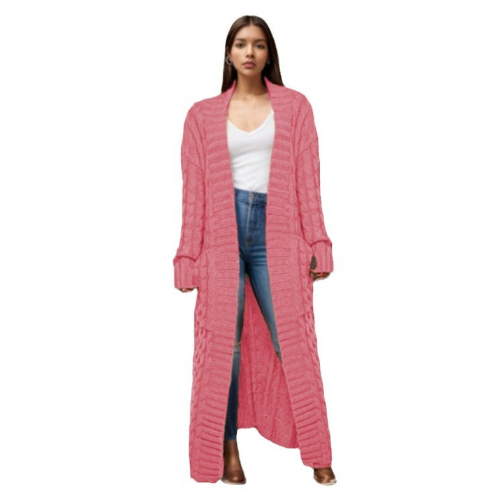 Cardigan long en tricot pour femmes avec un motif en câble de haute qualité Chic & Stil