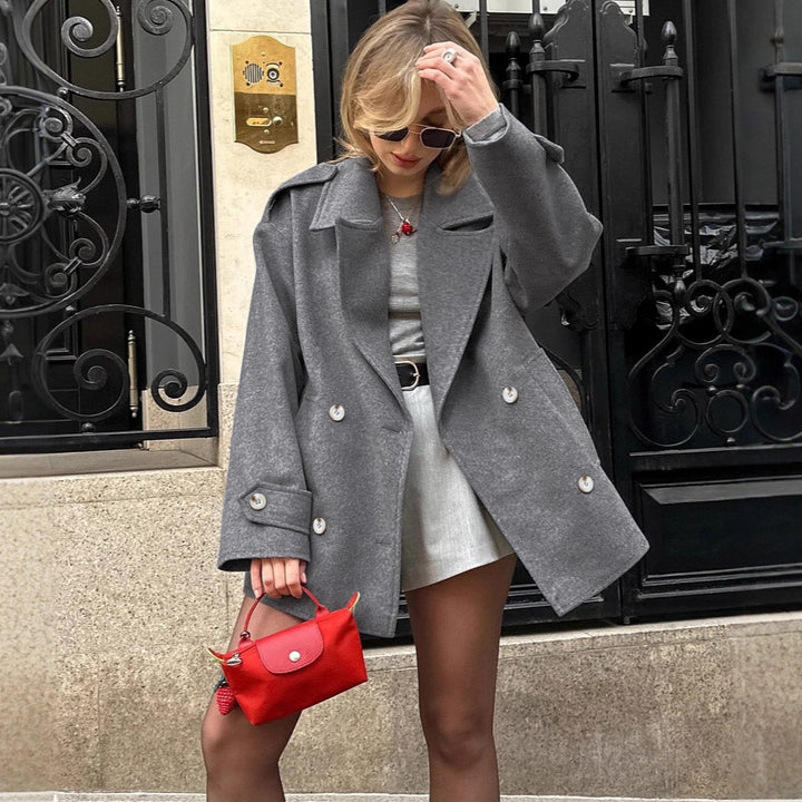 Oversized wool blazer jacket for women with double-breasted buttons Lune London