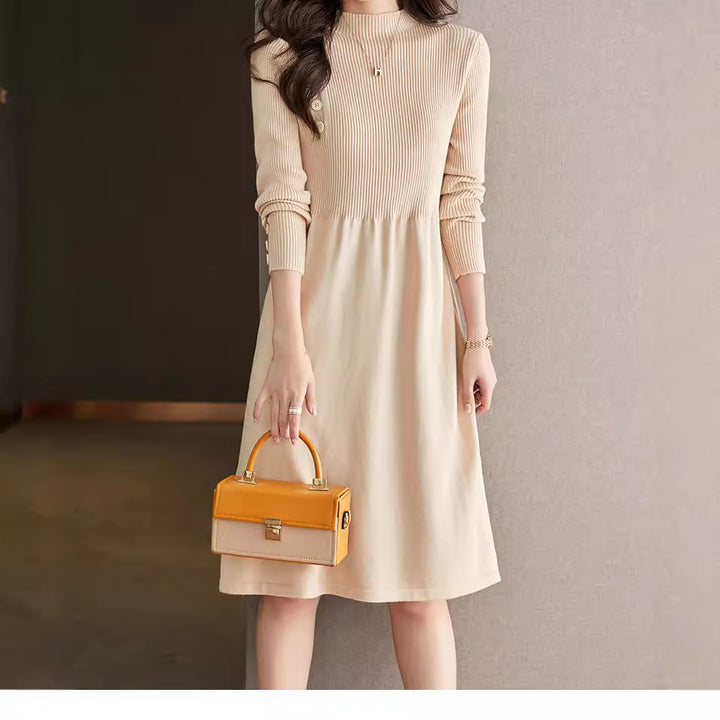 Knit dress for women with stylish button details and a round collar Lune London