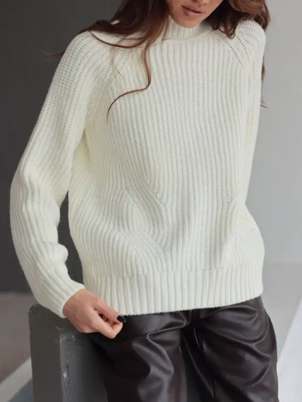 Knit sweater for women with high collar and decorative wave pattern Lune London