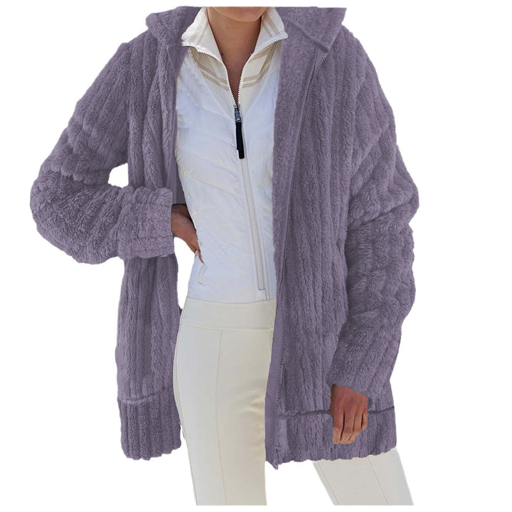 Ladies Cozy Fleece Jacket with High Collar and Chic Voluminous Cut