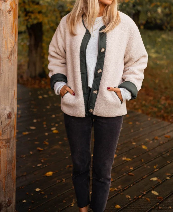 Ladies reversible comfortable jacket with quilted lining and practical pockets Lune London