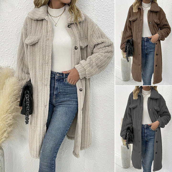 Women fleece sweater - jacket with vertical rib structure and practical pockets Lune London