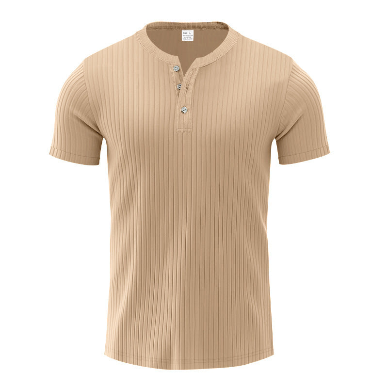 Trendy short sleeve Henley shirt for men with textured design Lune London