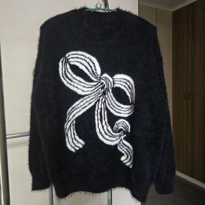 Pull confortable pour femmes avec motif de nœud décoratif