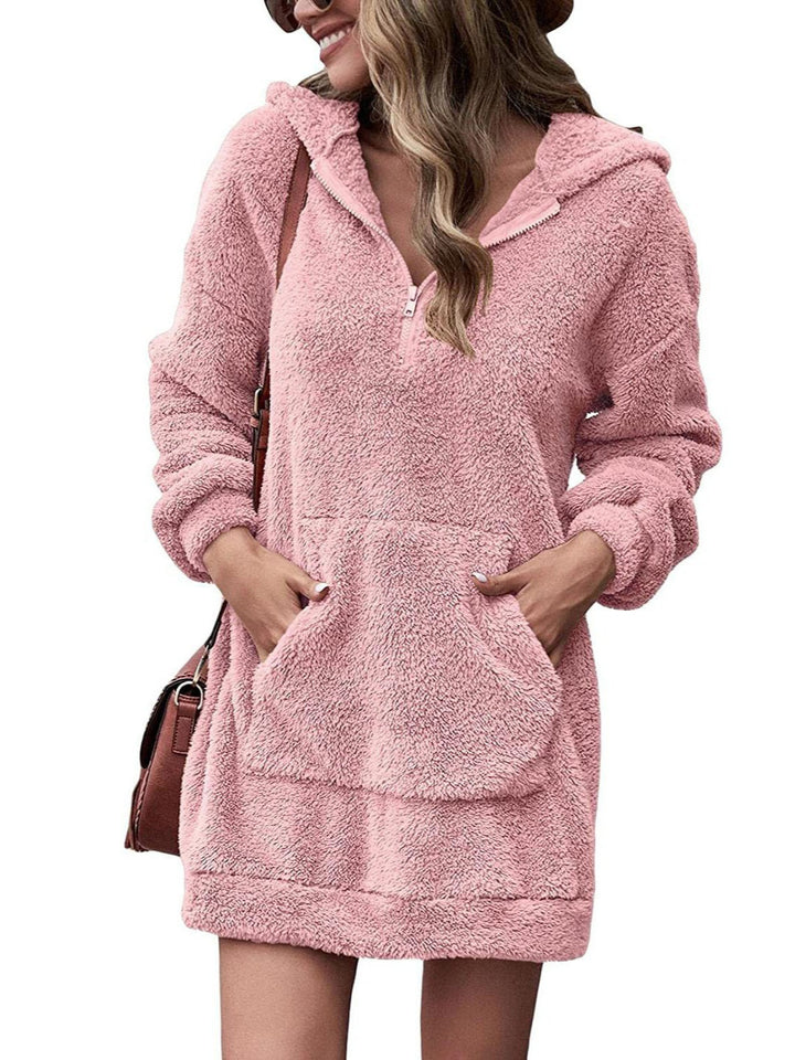 Cozy hoodie dress for women with practical pockets and mid-high zipper Lune London