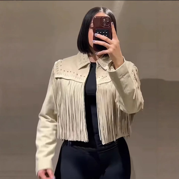 Trendy fringe jacket for women with decorative studs Lune London