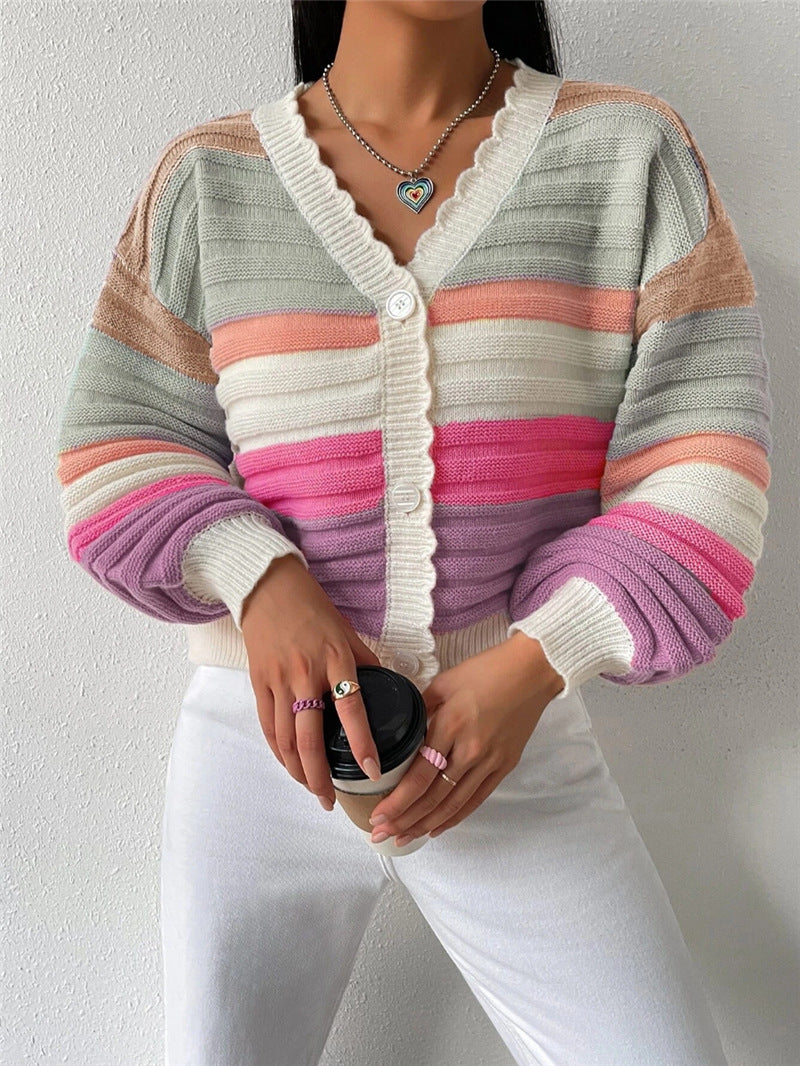 Lady cardigan with a modern striped pattern and voluminous sleeves Lune London