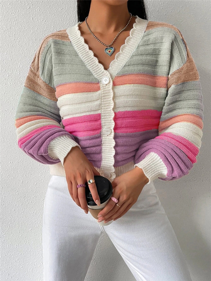 Lady cardigan with a modern striped pattern and voluminous sleeves Lune London