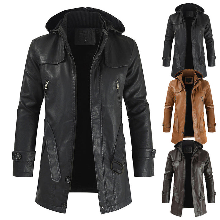 Modern leather jacket for men with hood Lune London