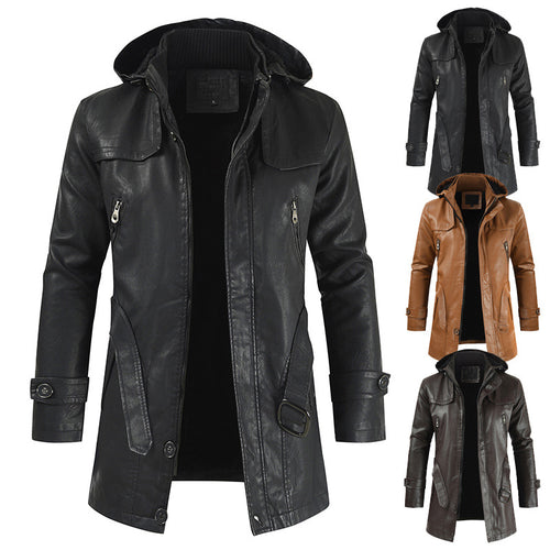 Modern leather jacket for men with hood Lune London