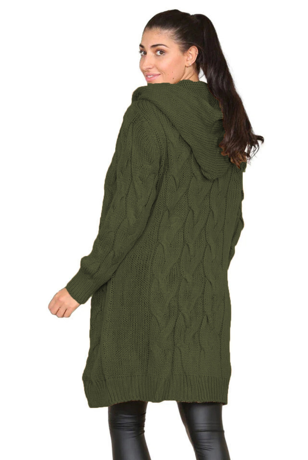Women's knitted coat with hood and cable pattern Lune Londonl