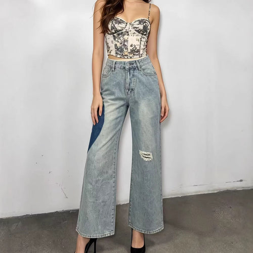 Women wide-cut denim jeans with unique color accents Lune London