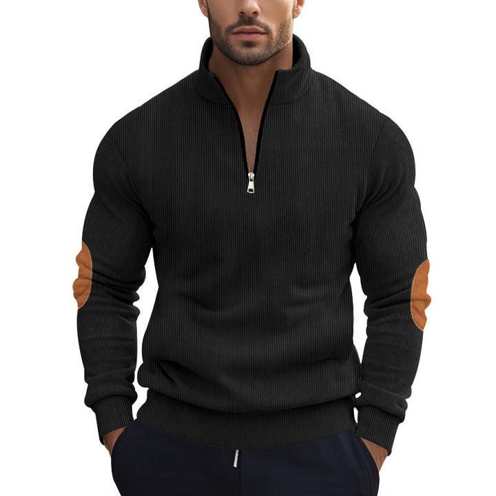 Men's Knit Pullover with Modern Zipper and Elegant Elbow Patches Lune London