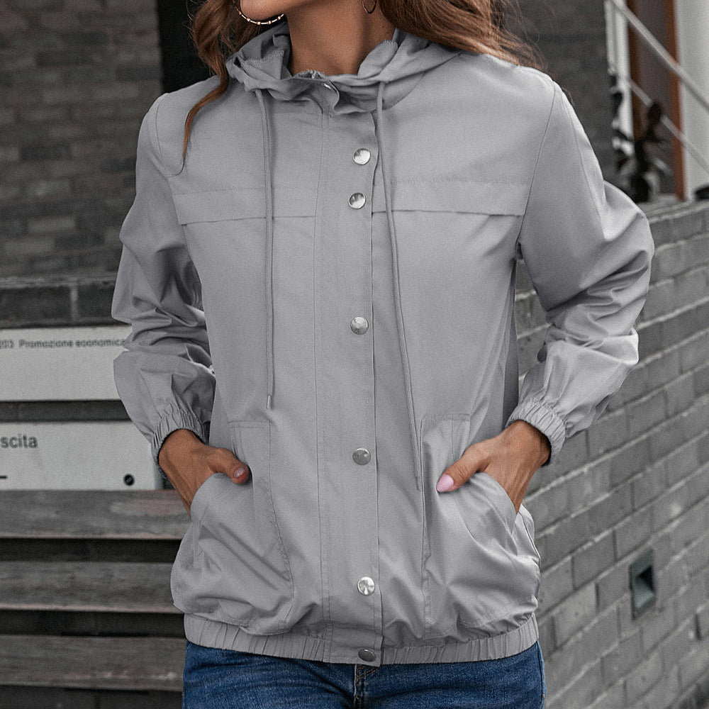 Ladies lightweight transition jacket with trendy hood design and practical pockets Lune London