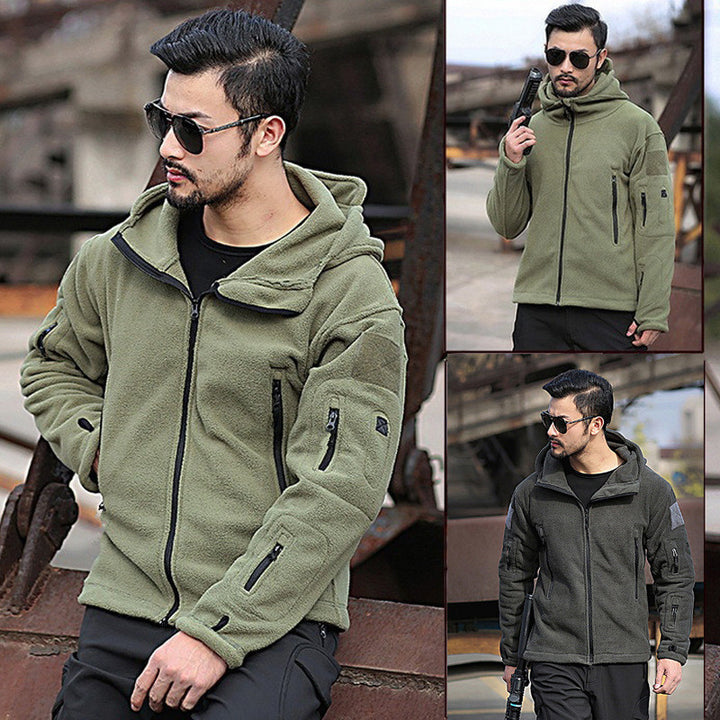 Fleece jacket for men with multiple pockets and adjustable hood Lune London