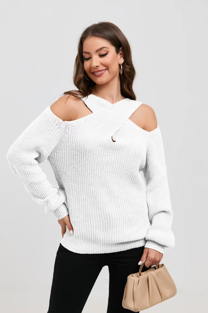 Knit sweater with off-the-shoulder design for women with asymmetrical design Lune London