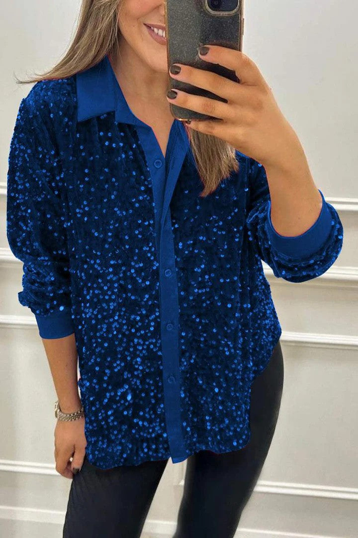 Blouse en sequins étincelants pour femmes avec col classique Chic & Stil