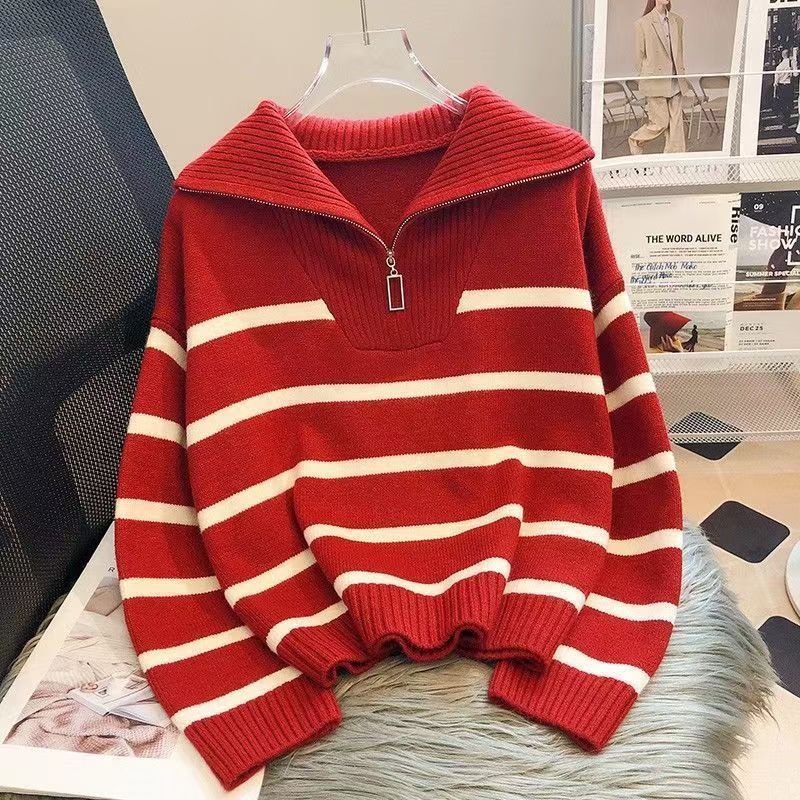 Pull en tricot décontracté pour femme avec col montant et fermeture éclair Chic & Stil