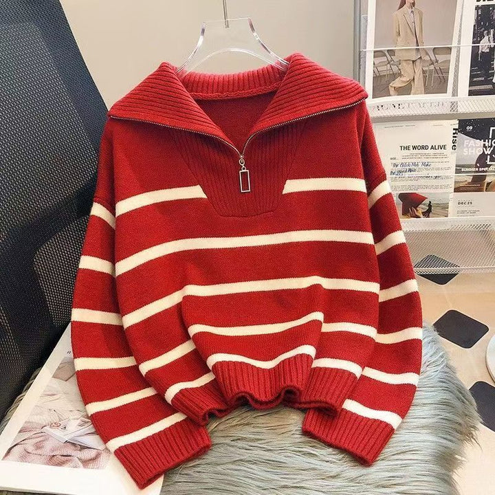 Pull en tricot décontracté pour femme avec col montant et fermeture éclair Chic & Stil