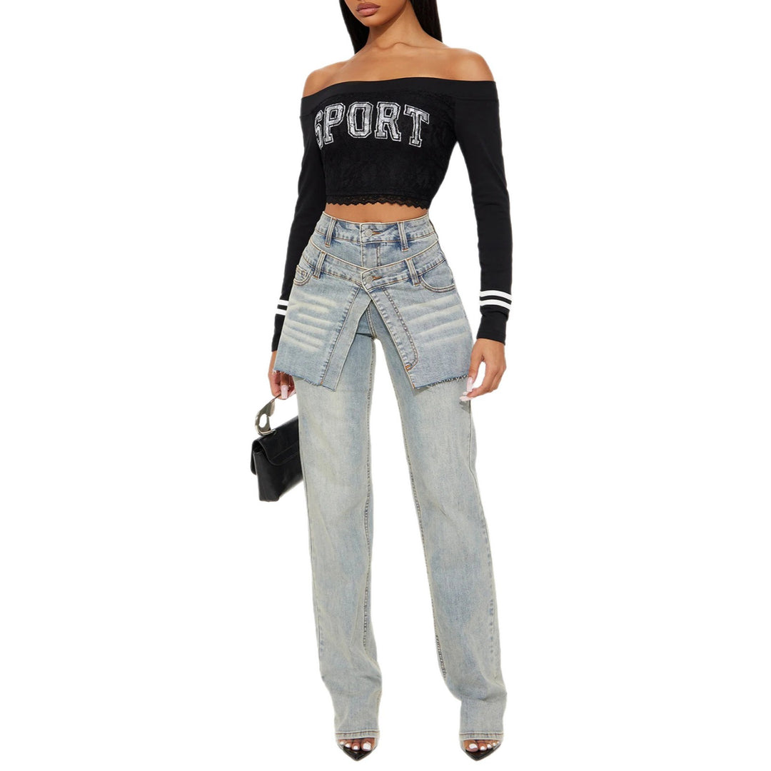 Asymmetrical design high-waisted denim pants for women Lune London