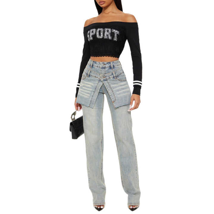 Asymmetrical design high-waisted denim pants for women Lune London