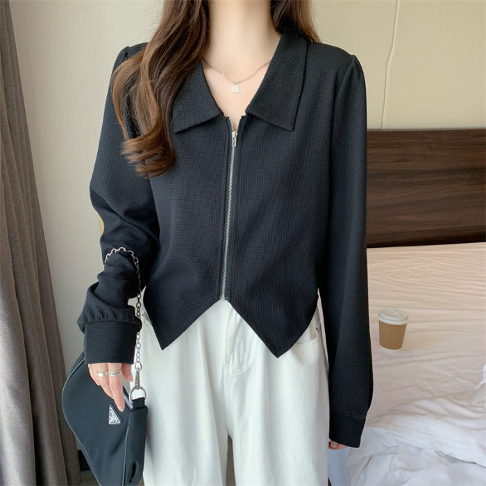 Women's fashionable cropped jacket with zipper and elegant collar Chic & Stil