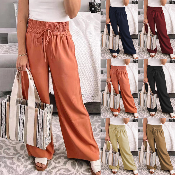 Wide palazzo pants for ladies with elastic waistband and practical pockets Lune London