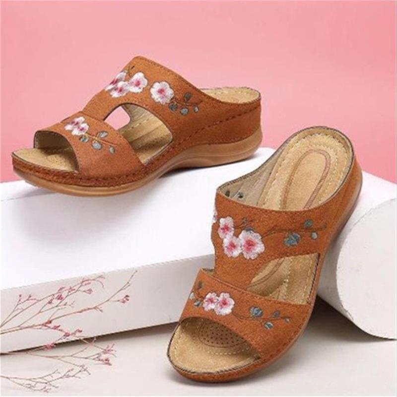 Women Embroidered Comfort Wedge Sandals Lune London