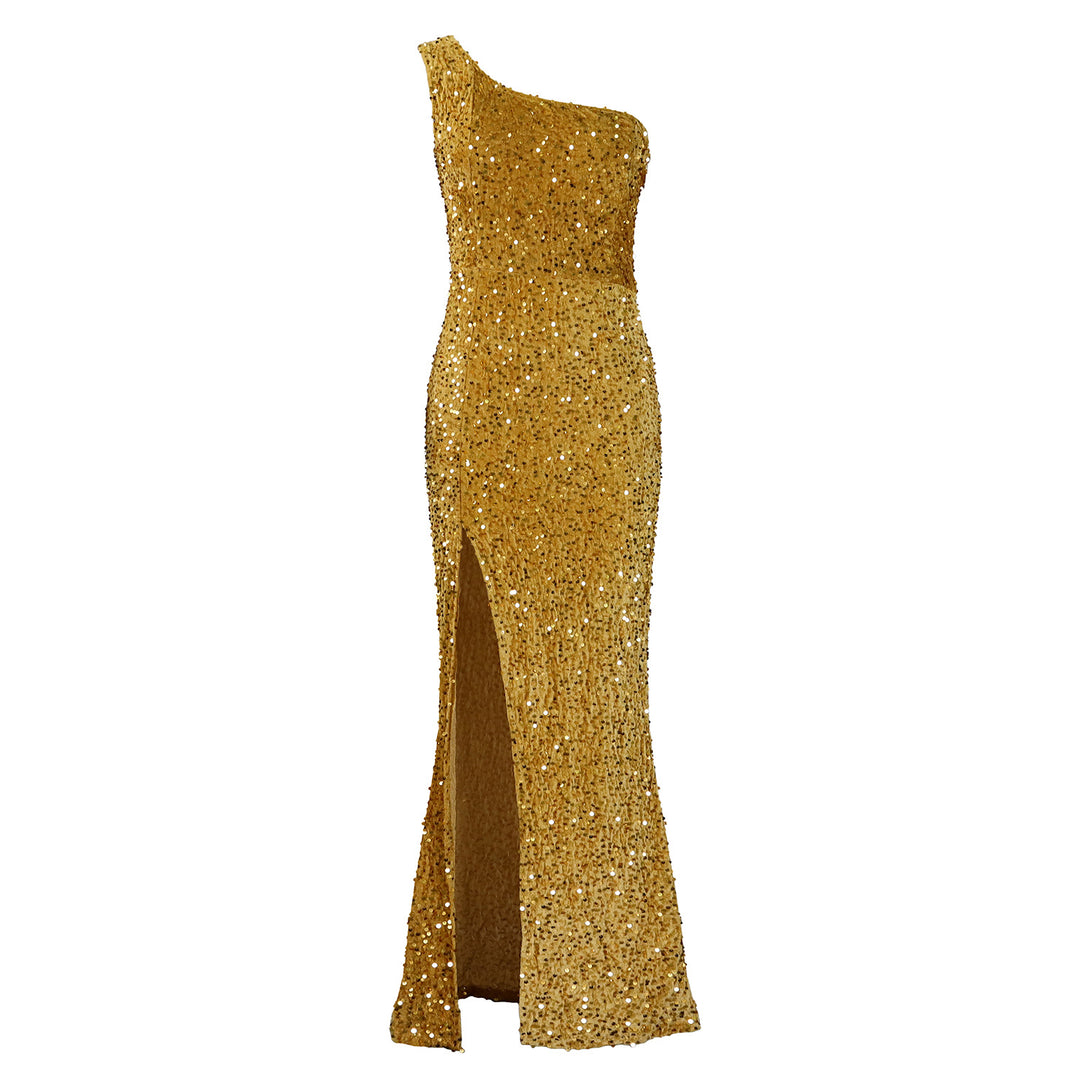 Sparkling evening dress for women with asymmetric neckline Lune London