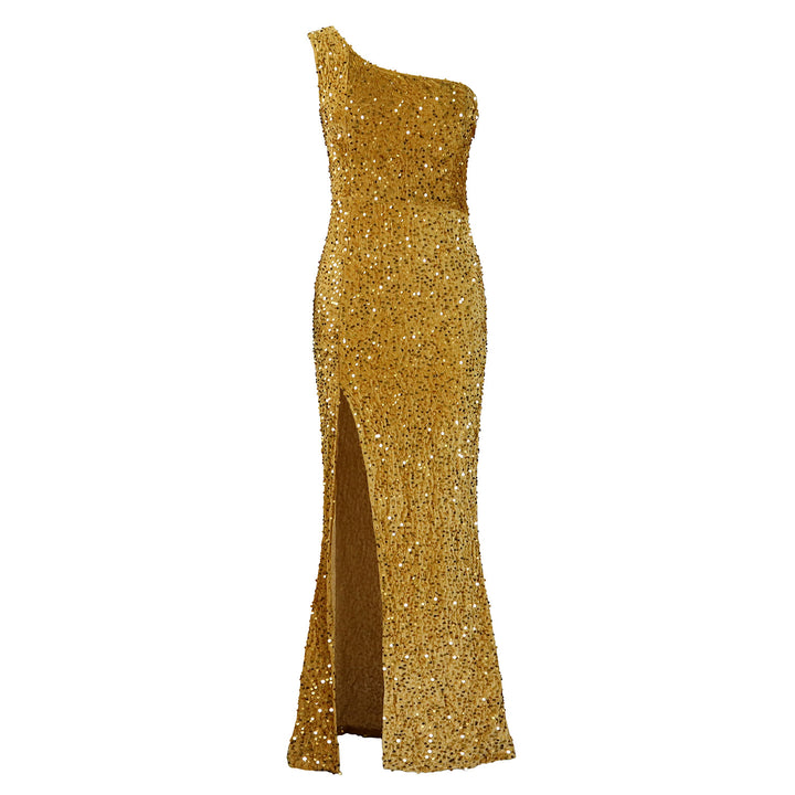 Sparkling evening dress for women with asymmetric neckline Lune London