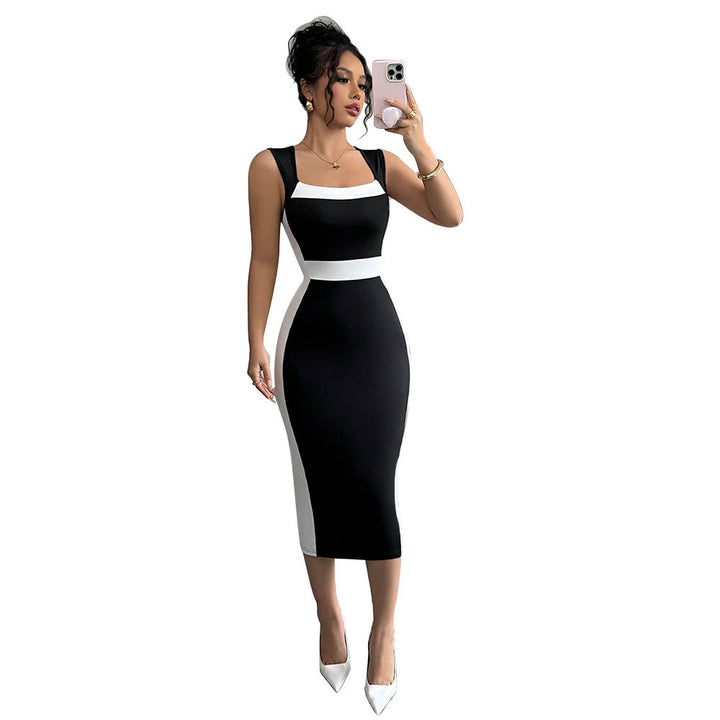 Robe midi ajustée pour femme avec coupe tendance contrastante et bretelles fines Chic & Stil