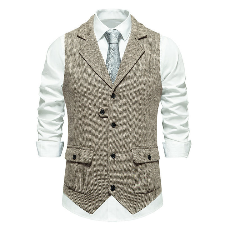 Men's suit vest with a modern herringbone design with practical pockets Lune London