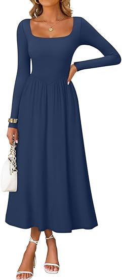 Robe midi élégante pour dames avec col carré et manches longues Chic & Stil