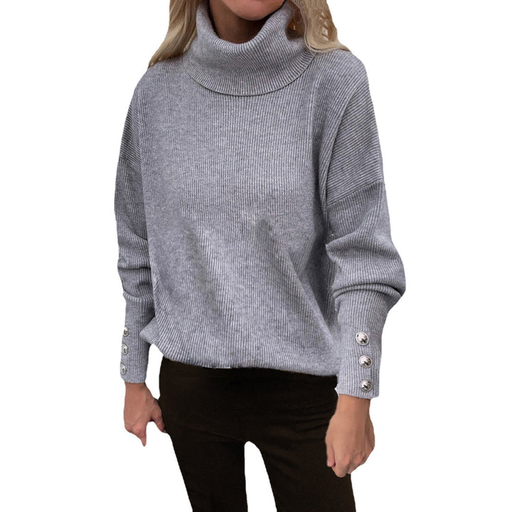 Thick knitted sweater for women with turtleneck and button detail Lune London